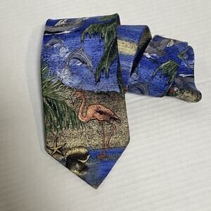 Tropicals by Tango Mens Silk Tie Flamingo Dolphins Sailboat Beach Resort Novelty